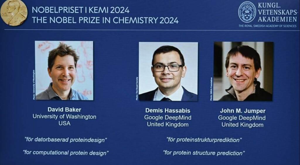 Ellos son David Baker, John M. Jumper y Demis Hassabis galardonados con el Premio Nobel de Química 2024