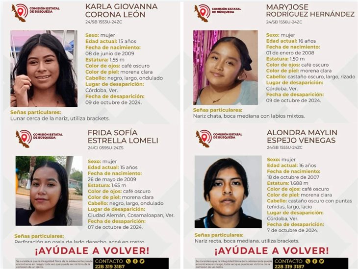 ¿Las has visto?: 4 menores están desaparecidas en la región centro de Veracruz