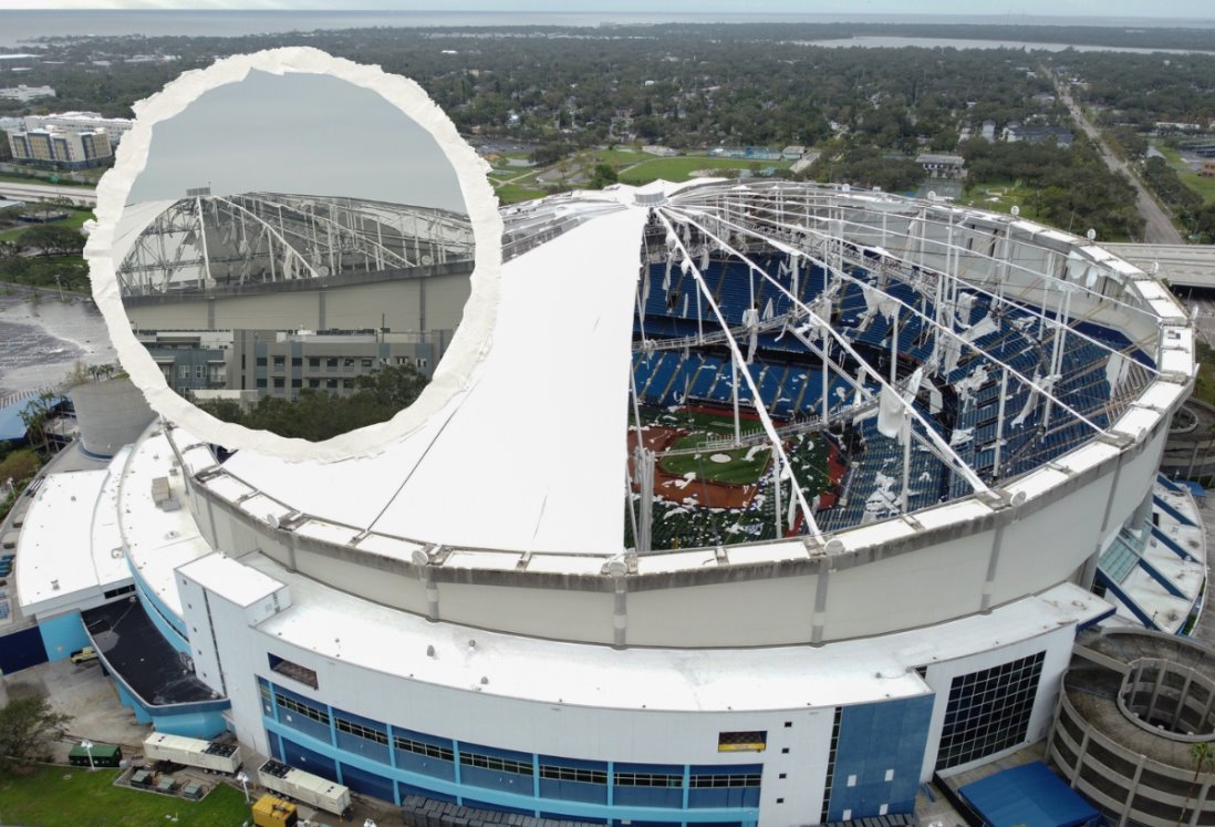 Huracán Milton destruye techo del Tropicana Field, de Tampa Bay Rays en Florida | VIDEO