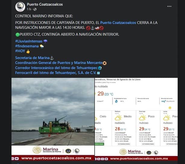 Cierran puerto de Coatzacoalcos a la navegación mayor ¿se intensificarán las lluvias?