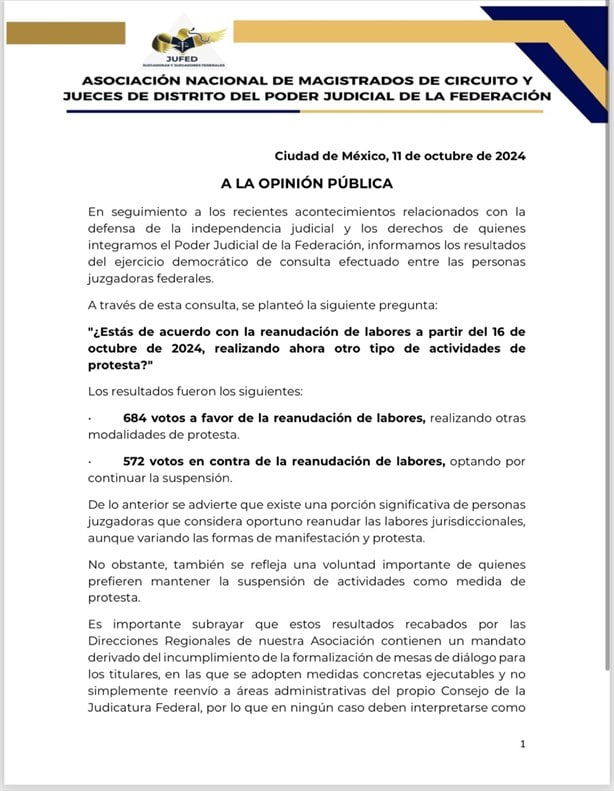 Jueces y magistrados mantienen rechazo a Reforma Judicial pero reanudarán actividades en Coatzacoalcos