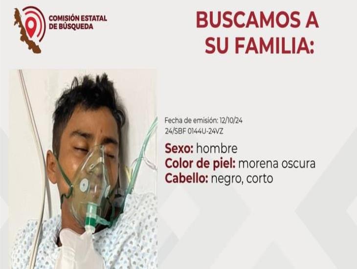 Buscan a familiares de joven hospitalizado en Boca del Río