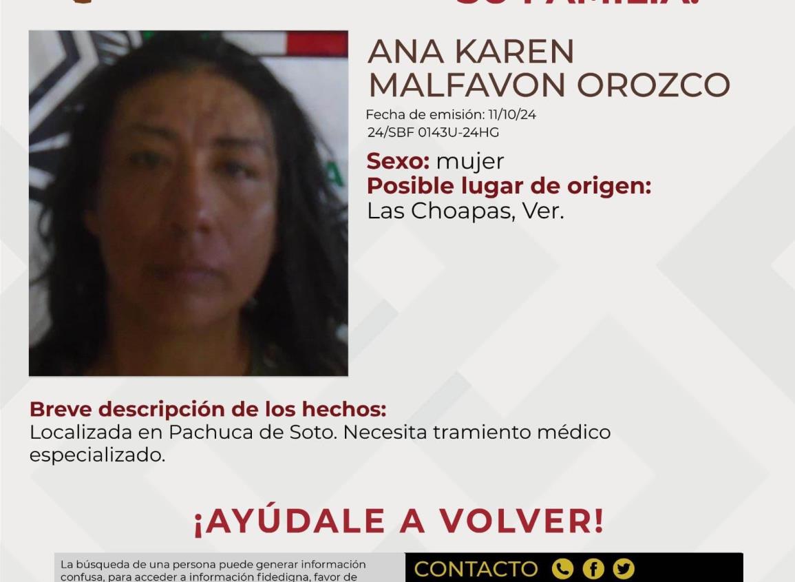 Buscan a familia de mujer de Las Choapas, fue localizada en Pachuca de Soto