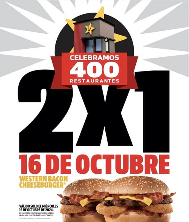 Carl´s Jr. lanza promoción 2x1 para celebrar sus 400 sucursales, ¿cuándo es?