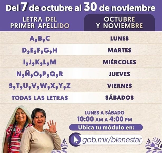 Pensión de mujeres del Bienestar: a estos apellidos les toca registrarse hoy martes 15 de octubre en Veracruz