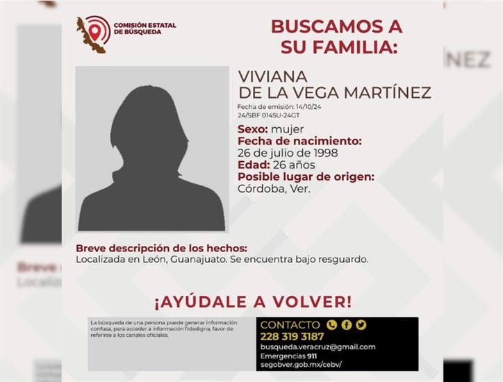 Buscan a familiares de joven originaria de Córdoba; habría sido localizada en Guanajuato