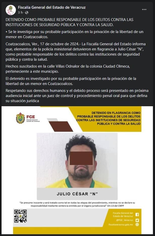 Ya hay un detenido por violento secuestro de menor en Coatzacoalcos