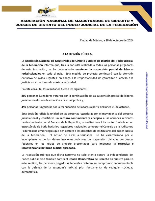 Trabajadores del Poder Judicial Federal seguirán en paro de labores en Veracruz