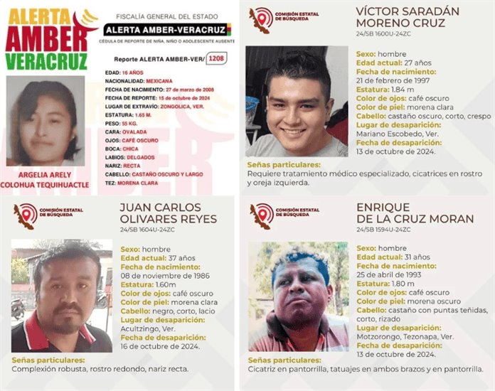 ¿Los has visto?: desaparecen 3 hombres y una menor de edad en zona centro de Veracruz