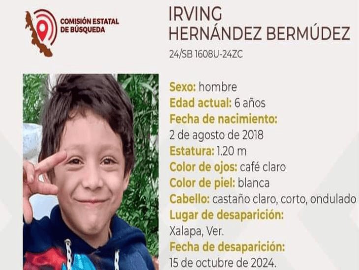 Buscan a Irving Hernández Bermúdez de 6 años, desaparecido el 15 de octubre en Xalapa