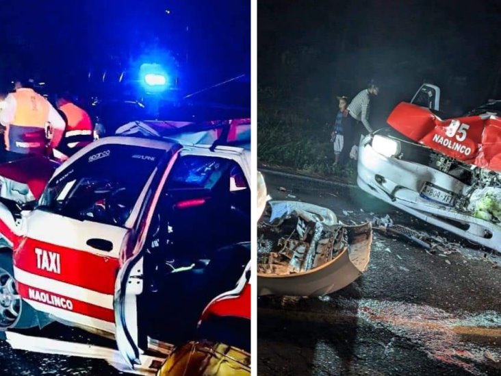 Fuerte accidente entre taxi y camioneta bloquea carretera Xalapa-Naolinco; reportan dos lesionados