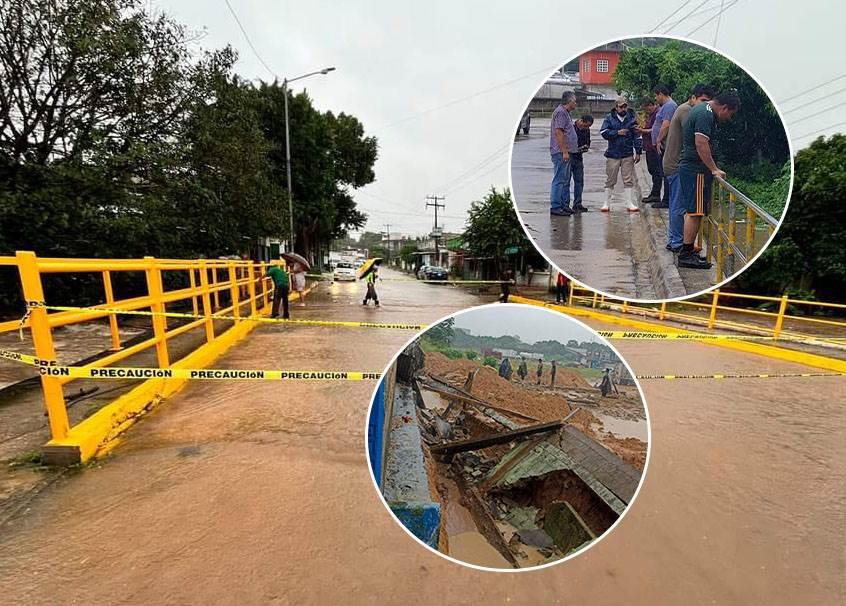 Desbordamiento de arroyo cierra circulación en puente de Minatitlán; paralizan transportr urbano