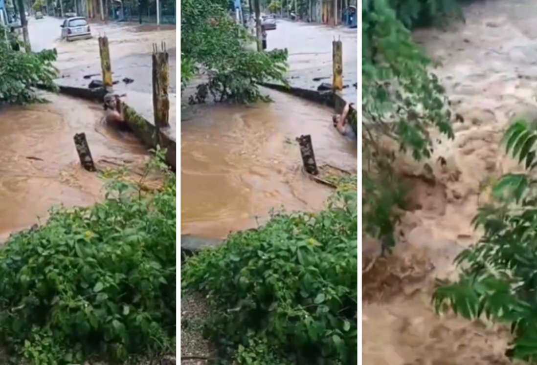 Tras fuertes lluvias corriente arrastra a un hombre en Catemaco | VIDEO