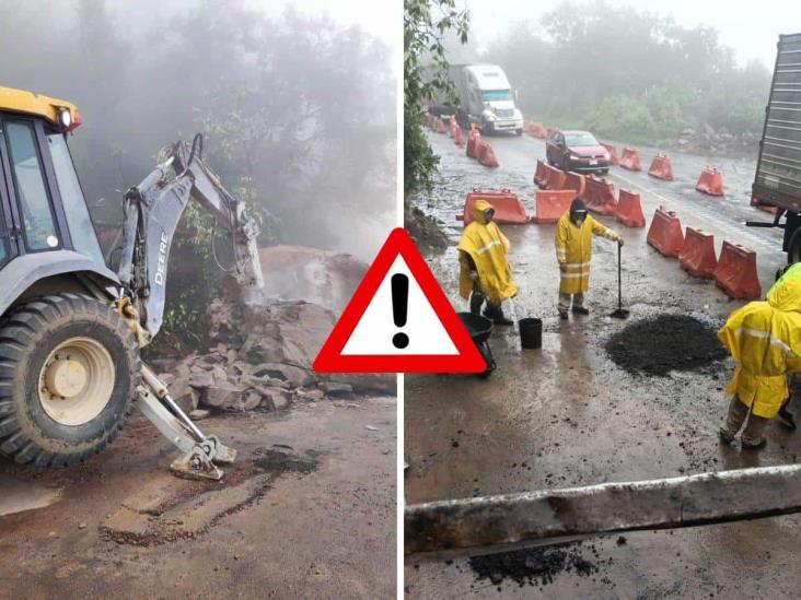 Liberan autopista Orizaba-Puebla; enormes rocas bloqueaban el paso