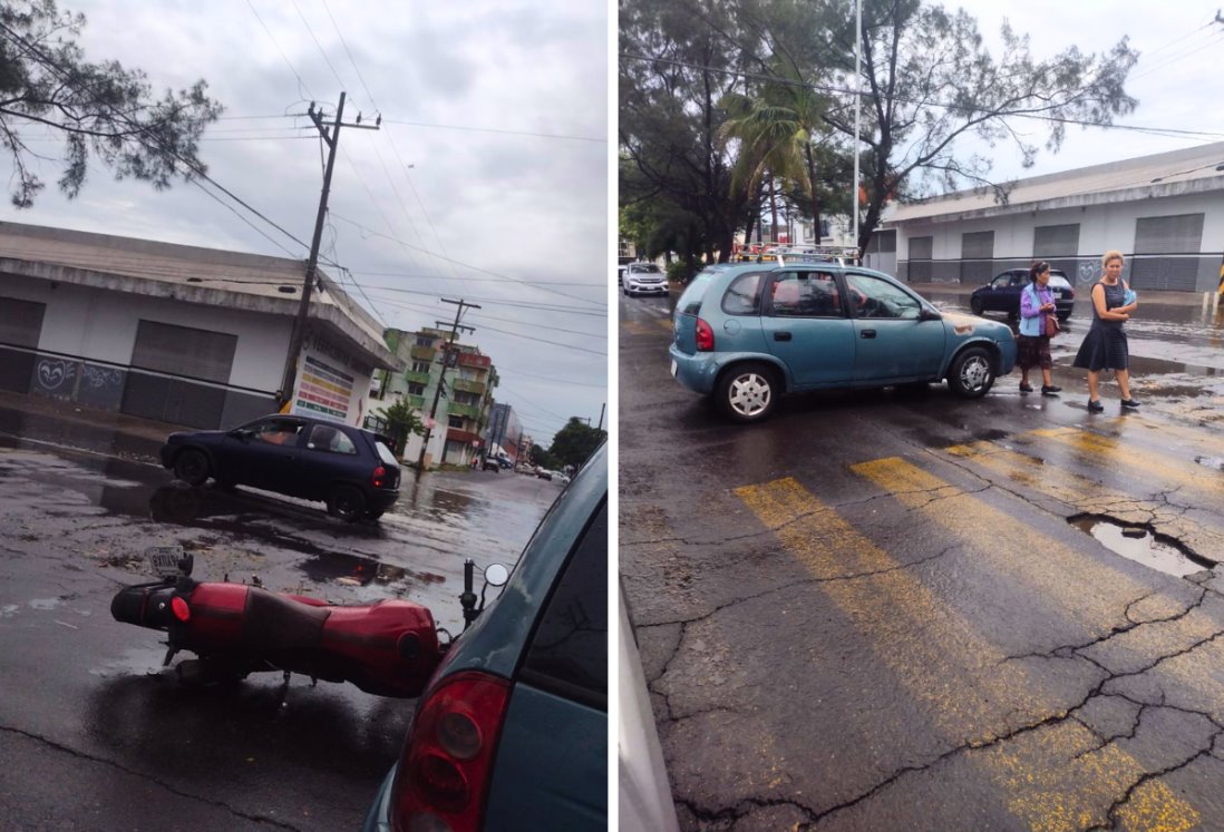 Motociclista lesionado tras choque contra auto en avenida Cuauhtémoc de Veracruz