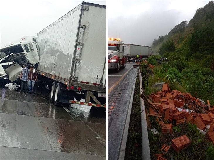 ¡Por fuerte lluvia! dos tráileres se accidentan en la autopista Puebla-Córdoba