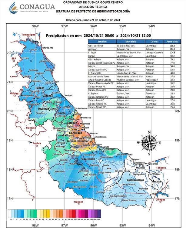 Conagua reporta acumulados de 118.9 milímetros de lluvias en Boca del Río