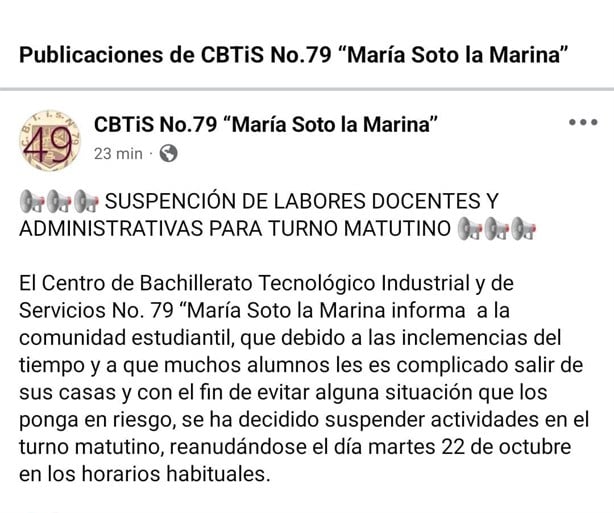 CBTIS 79 suspende clases por fuertes lluvias e inundaciones en Veracruz