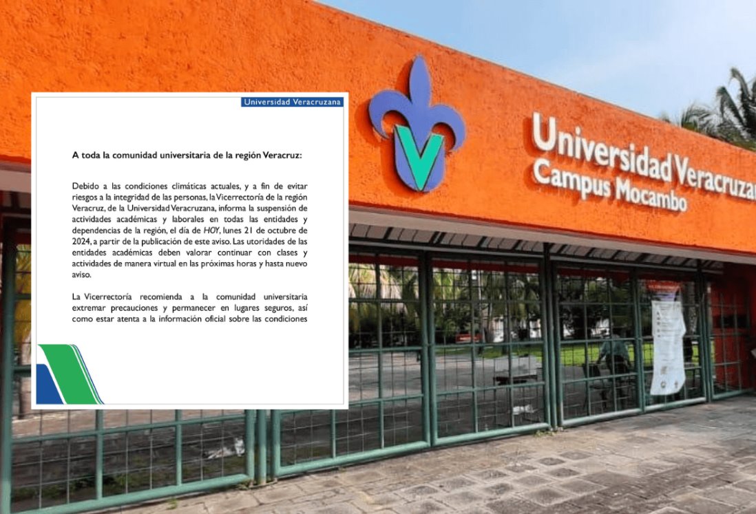 Suspenden clases presenciales en la UV por intensas lluvias en Veracruz y Boca del Río