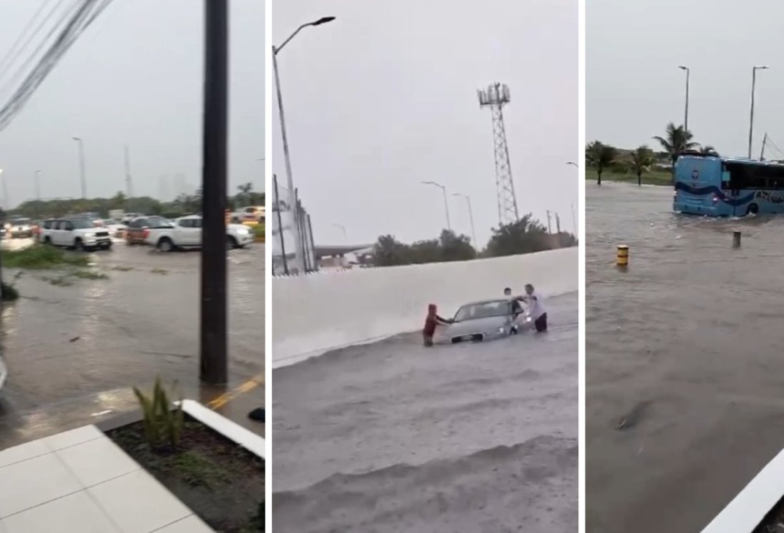 Inundaciones provocan cierre de carriles en el bulevar de la Riviera Veracruzana | VIDEO