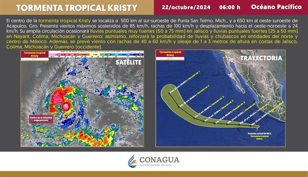 Tormenta tropical Kristy: Esta sería su trayectoria hoy 22 de octubre y estados afectados