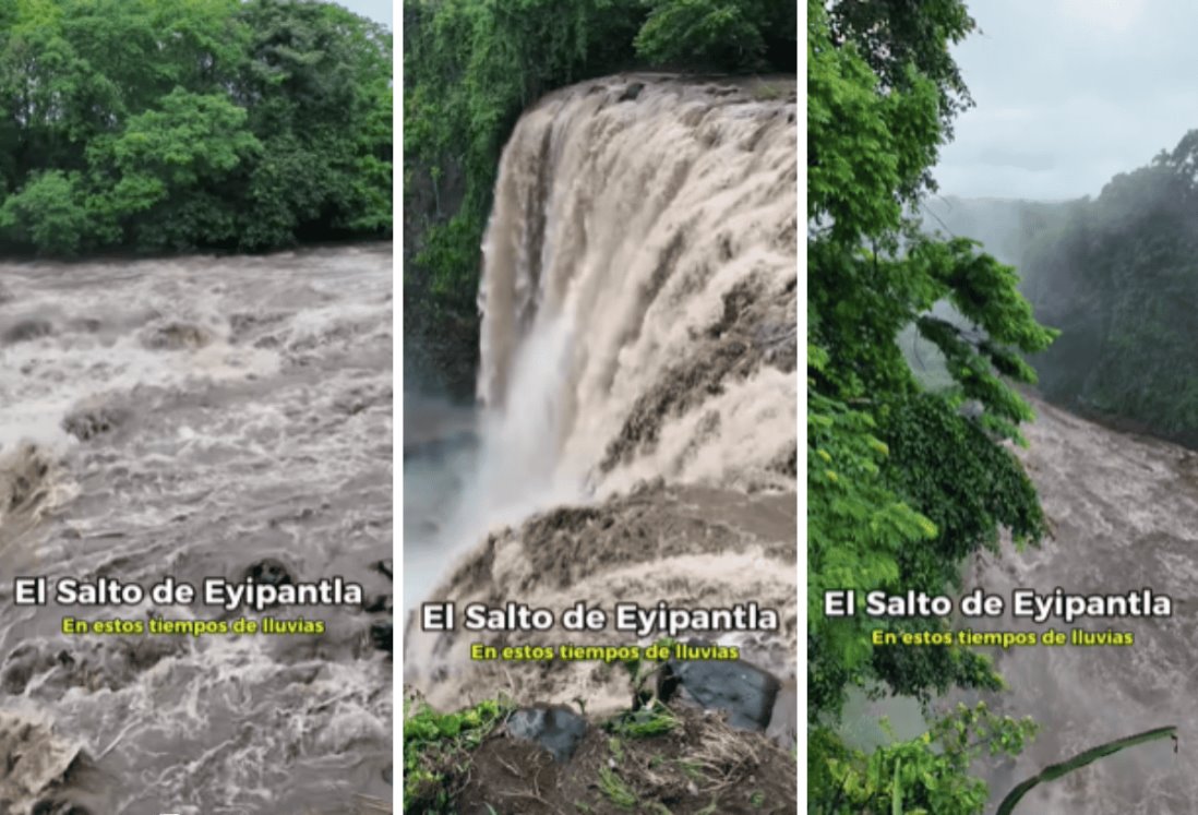 Así se ve la cascada Salto de Eyipantla en San Andrés Tuxtla tras fuertes lluvias en la zona | VIDEO