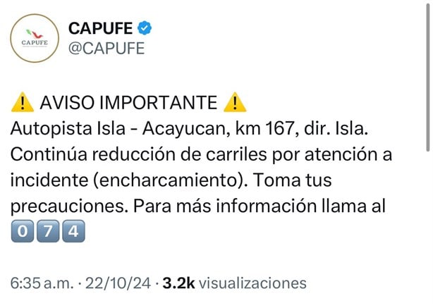 CAPUFE alerta: en este tramo de la autopista Isla-Acayucan hay 17 km de fila ¡tome precauciones!