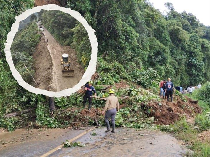 Ayuntamiento de Zongolica despeja derrumbe en carretera de la zona serrana