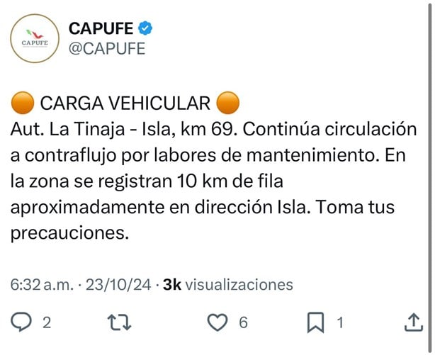 CAPUFE reporta 10 km de fila en este tramo carretero del sur; ¿la autopista sigue inundada?