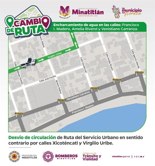 Tras inundación en Minatitlán, servicio de transporte urbano modifica así su ruta