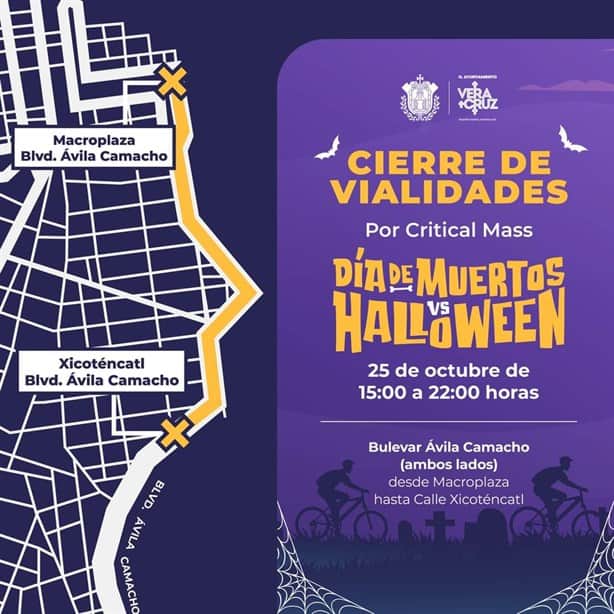 Habrá cierres viales en Veracruz hoy 25 de octubre por actividades del Día de Muertos