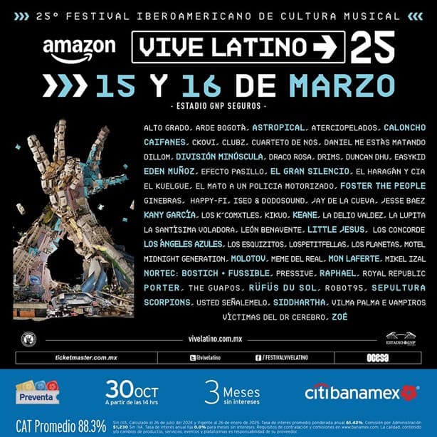 Vive Latino 2025 presenta su cartel oficial; ¿cuándo inicia la venta de boletos?