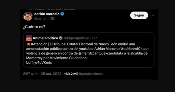 Adrián Marcelo es sancionado por violencia política de género contra Mariana Rodríguez