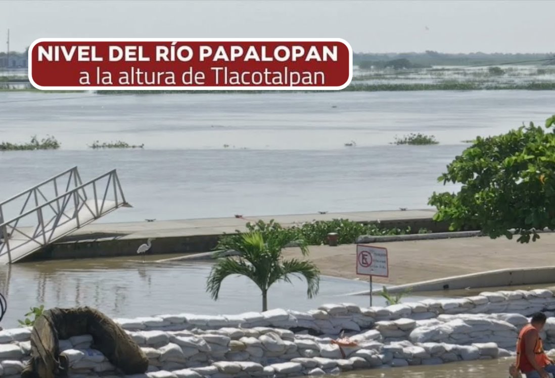 Continúa subiendo el nivel del río Papaloapan en Tlacotalpan; sigue en monitoreo