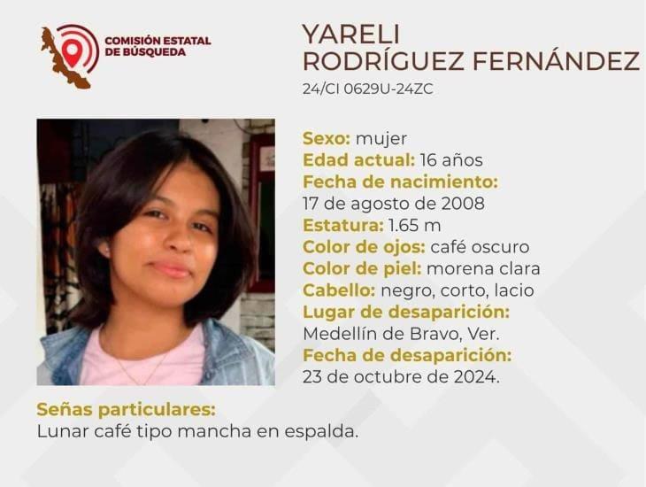 Buscan a Yareli Rodríguez de 16 años desaparecida en Medellín de Bravo