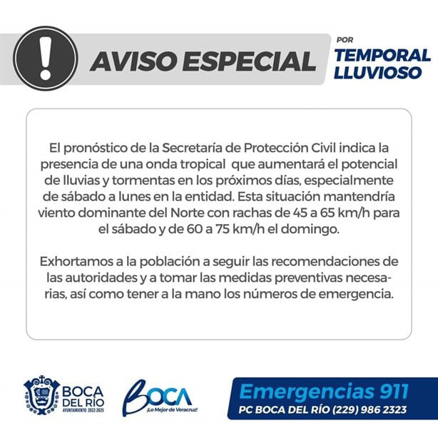 Veracruz y Boca del Río emiten alerta por lluvias y viento del norte