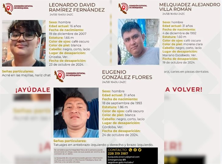 ¿Los has visto?: desaparecen un menor y dos hombres en la zona centro de Veracruz