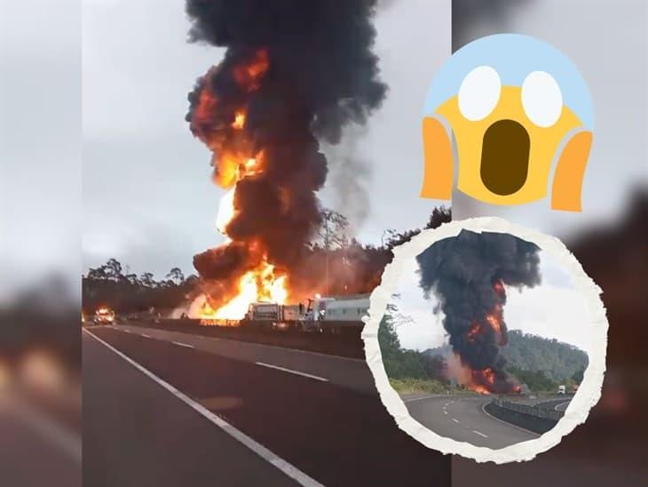 Pipa de combustible arde en llamas y desata el pánico en el libramiento Xalapa-Perote (+Video)