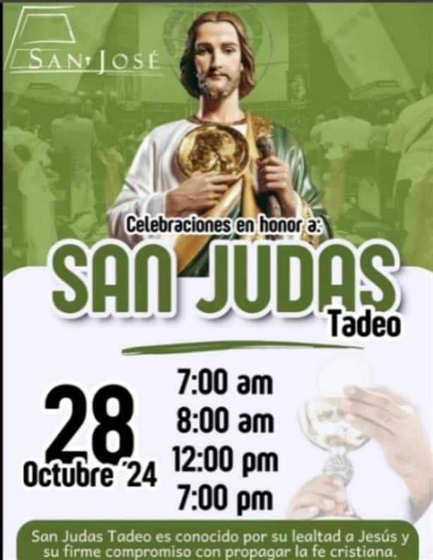 San Judas Tadeo: conoce los horarios de las misas de este lunes en Coatzacoalcos