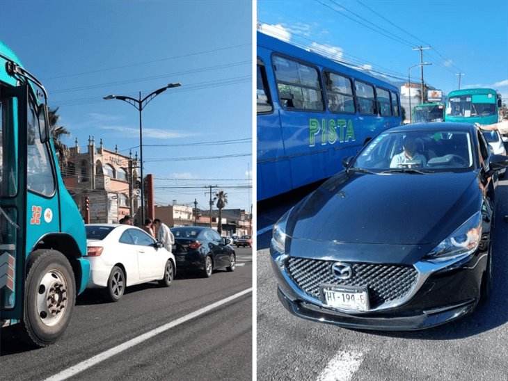 Autobús de pasaje provoca carambola en calle Real de Orizaba