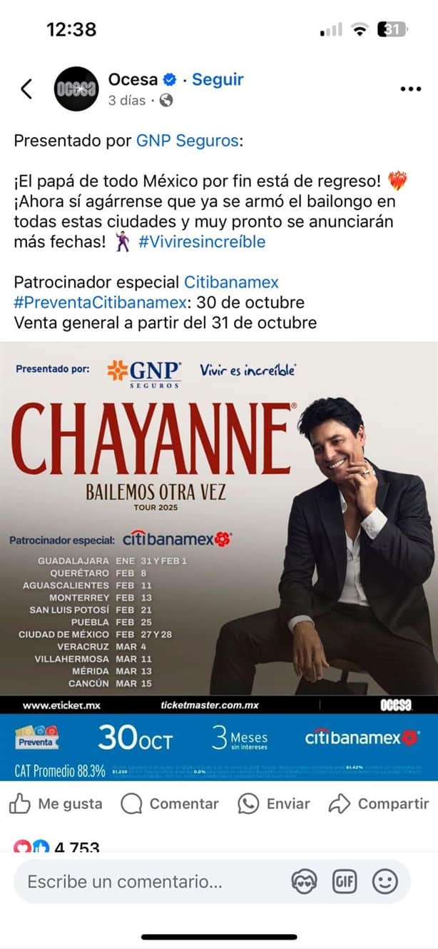 Concierto de Chayanne en Veracruz: así puedes conseguir la preventa para 2025