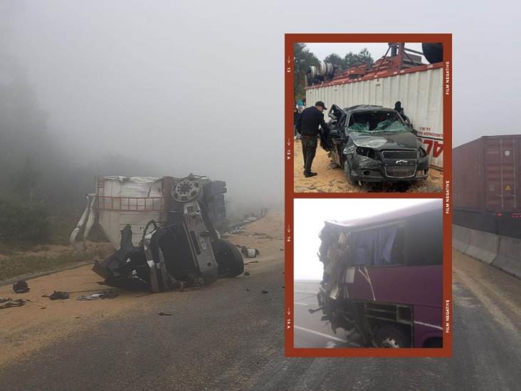 Vuelca tráiler con cebada en autopista Xalapa-Perote; se desata rapiña