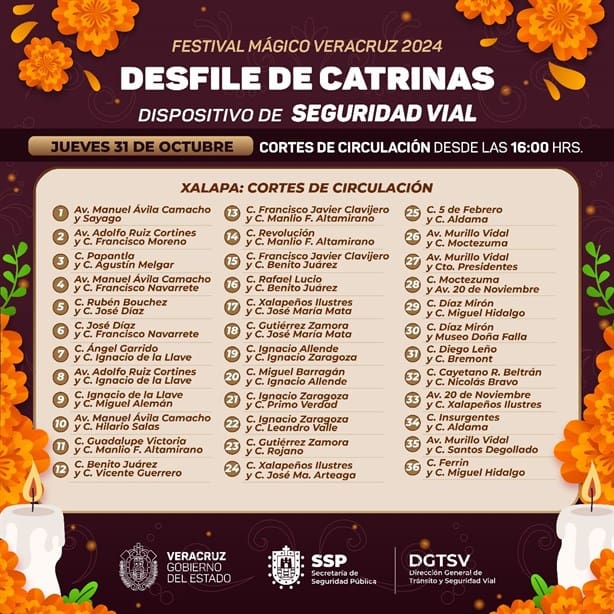 Estas son las calles que estarán cerradas en Xalapa por el Desfile de Catrinas