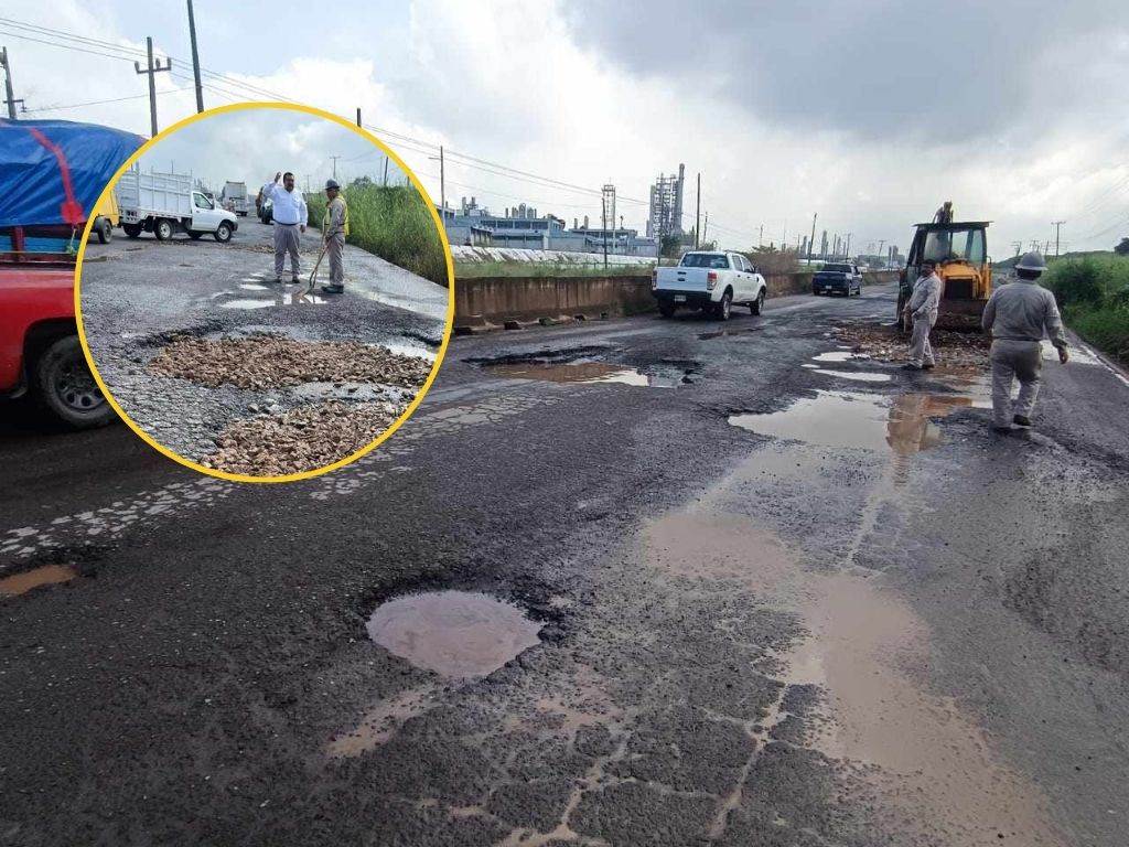 Carretera Coatzacoalcos-Villahermosa: Petroleros evidenciaron malas condiciones y la bachean