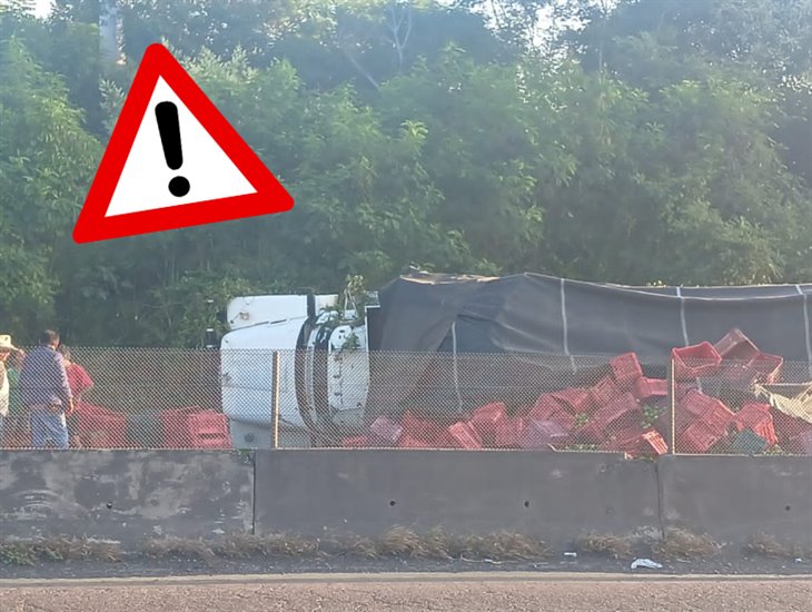 Vuelca camión cargado de limón en la carretera federal 140