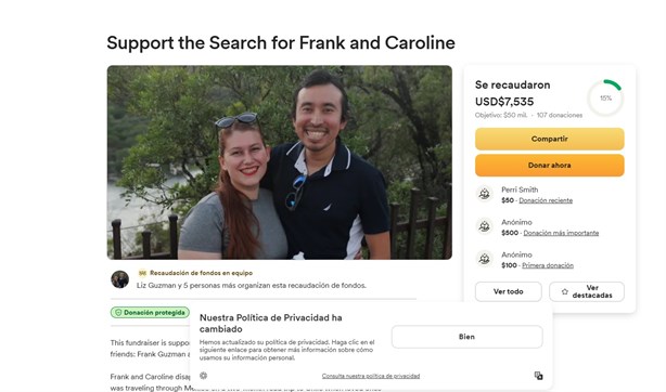 Karoline y Frank, más de 3 meses desaparecidos tras visitar Coatzacoalcos; recaudan fondos para búsqueda