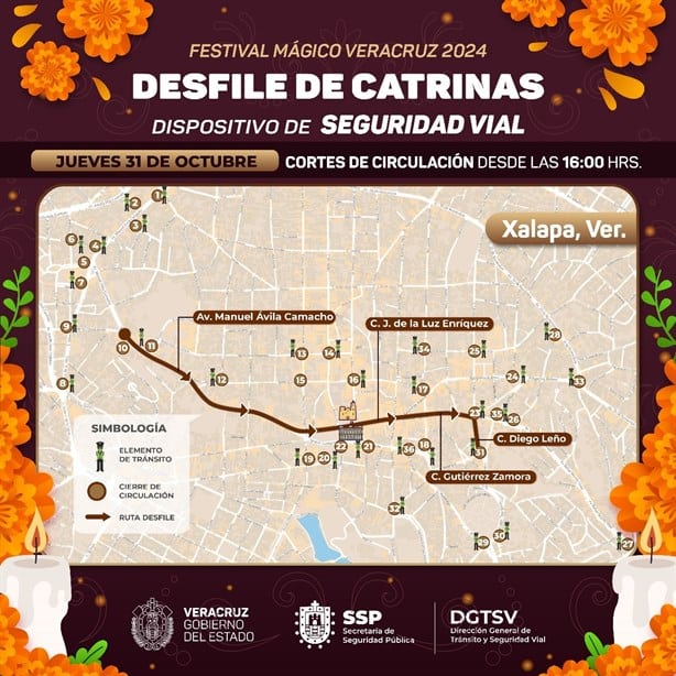 Estas son las calles que estarán cerradas en Xalapa por el Desfile de Catrinas