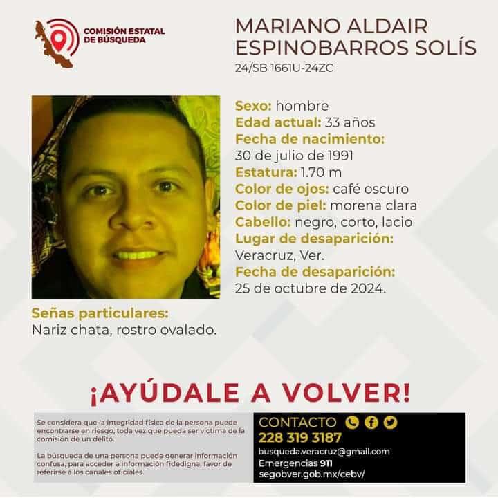 Piden ayuda para encontrar a Mariano Aldair Espinobarros Solis