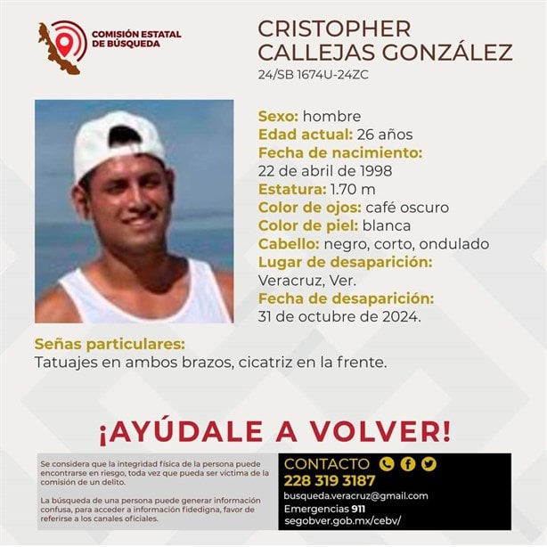 Cristopher Callejas lleva 3 días desaparecido en la ciudad de Veracruz