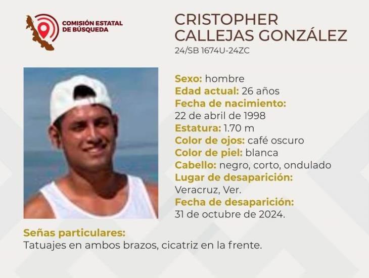 Cristopher Callejas lleva 3 días desaparecido en la ciudad de Veracruz